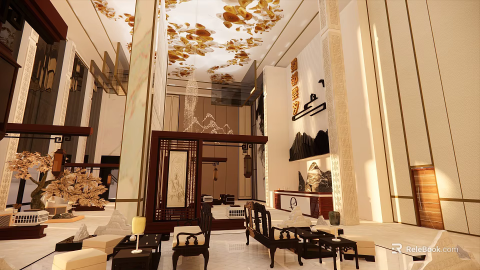 Luxurious Property Sales Office Interior With Elegant Decor And Traditional Elements 3d model 
