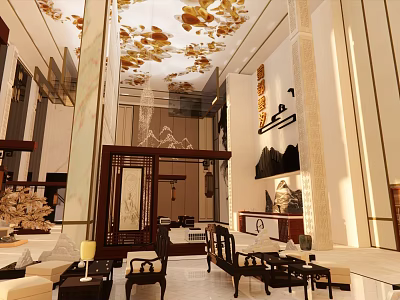 Luxurious Property Sales Office Interior With Elegant Decor And Traditional Elements 3d model
