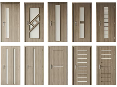 Various Stylish Wooden Hinged Doors With Glass Inserts And Different Patterns 3d model