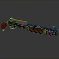 Vintage Camouflage Shotgun With Wooden Stock Metal Barrel Reflective Surface And Classic Design Elements
