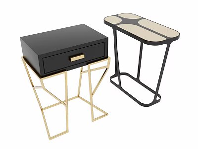 Modern Side Tables With Black Drawer Gold Geometric Base And Cutout Top Black Metal Frame 3d model