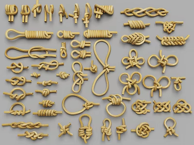 Golden Assorted Cord Knots Fasteners And Decorative Ornaments 3d model