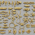 Golden Assorted Cord Knots Fasteners And Decorative Ornaments 3d model