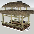Wooden Outdoor Pavilion Structure Model With Staircase Railing Platform And Human Figure