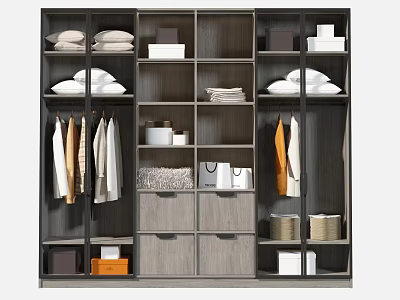 Modern Wardrobe Design With Multiple Compartments Hanging Clothes Folded Clothes Drawers And Storage Boxes 3d model