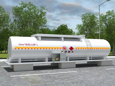 Outdoor Industrial Petroleum Gas Storage Tank With White Body Red Yellow Stripes And Ladder 3d model