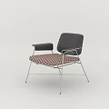 Modern Single Chair With Black Leather Backrest Armrests And Red White Checkered Seat Cushion