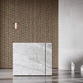 Elegant Marble Reception Desk With Textured Wall And Copper Hanging Light 3d model