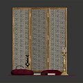 Traditional Room Decor With Wooden Screen Red Rug Cushions Candle Holder And Books