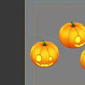 Three Carved Yellow Halloween Pumpkins With Smiley Faces And Green Stems