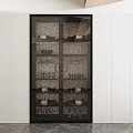 Stylish Modern Wine Cabinet With Glass Doors Shelves Holding Wine Bottles And Glasses