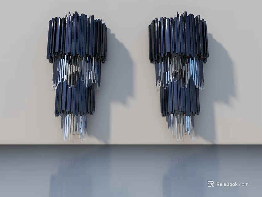 Two Black Striped Swing Doors Installed On Light Colored Wall With Smooth Floor Reflection 3d model 