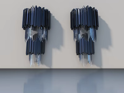 Two Black Striped Swing Doors Installed On Light Colored Wall With Smooth Floor Reflection 3d model