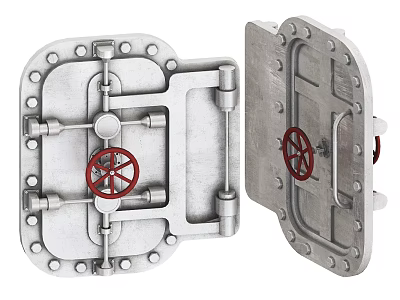 Industrial Metal Equipment With Red Wheel Handles And Bolted Frame Structure 3d model