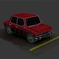 Red Classic Sedan Parked On Asphalt With Yellow Line And Gray Background