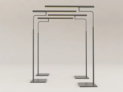 Modern Black Metal Floor Lamps with Slim Poles and Square Bases 3d model