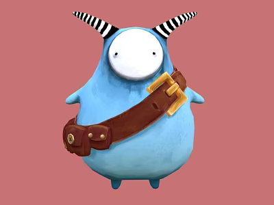 Blue Animated Game Character With Black White Striped Horns White Face And Brown Belt 3d model