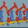 Industrial Equipment Red Oil Pumpjacks In Row For Efficient Oil Extraction
