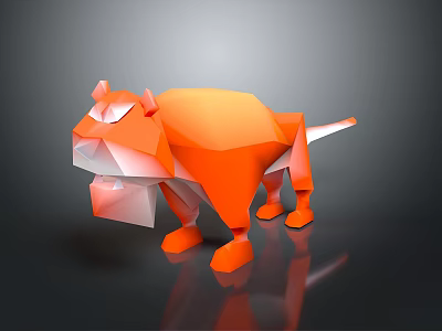 Low Poly Orange Lion Character 3D Model Design With Open Mouth And Dark Background 3d model