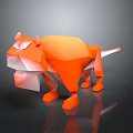 Low Poly Orange Lion Character 3D Model Design With Open Mouth And Dark Background