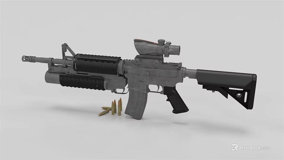 Modern Tactical Assault Rifle With Scope Magazine And Ammunition Rounds 3d model 