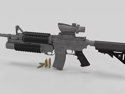 Modern Tactical Assault Rifle With Scope Magazine And Ammunition Rounds 3d model