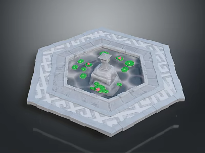 Octagonal Architectural Structure With Carved Edges Central Tower And Green Circular Decorations 3d model