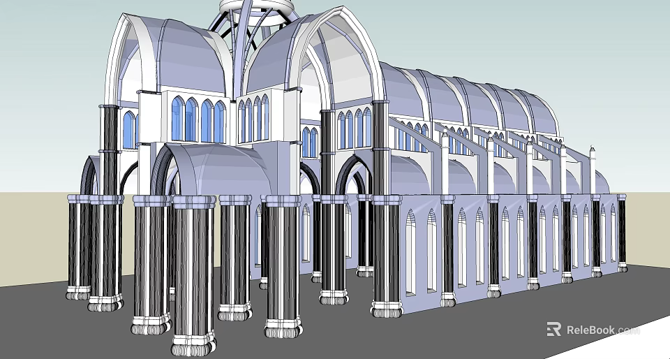 Sacred Religious Building Architecture With Arched Roofs Tall Windows And Columns 3d model 