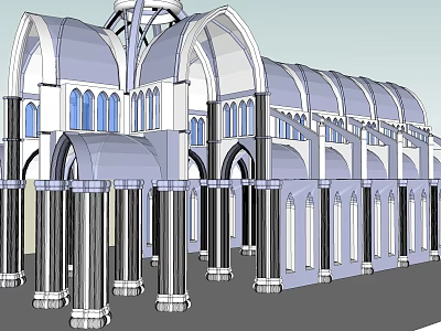 Sacred Religious Building Architecture With Arched Roofs Tall Windows And Columns 3d model