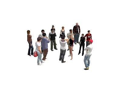 Group of People Standing Together in Casual Attire and Various Poses 3d model