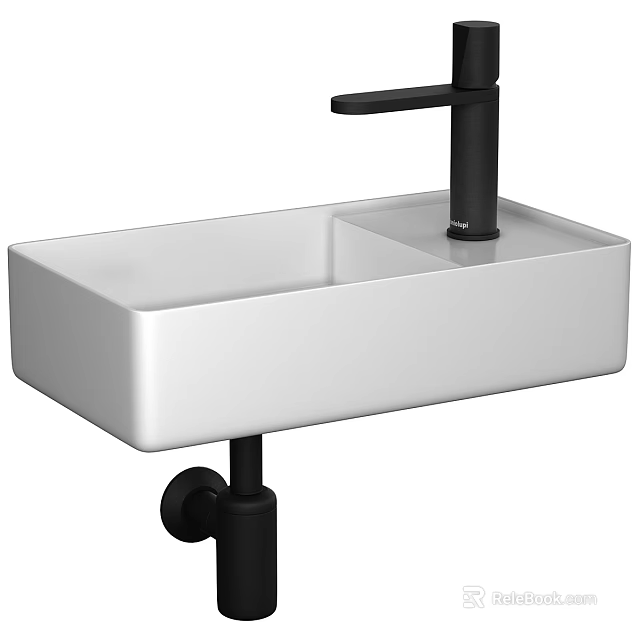Modern White Sink Basin With Sleek Design And Black Faucet For Bathroom Interior 3d model 