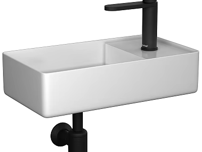 Modern White Sink Basin With Sleek Design And Black Faucet For Bathroom Interior 3d model