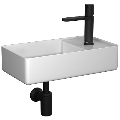 Modern White Sink Basin With Sleek Design And Black Faucet For Bathroom Interior 3d model