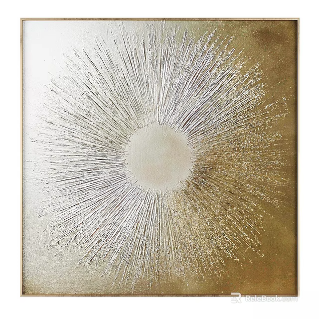 Artistic Photo Frame with Radiating Silver Lines Gold Backdrop and Central White Circle 3d model 