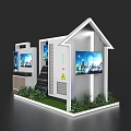 White House Style Exhibition Island With Screens City Night View Green Plants And Stairs