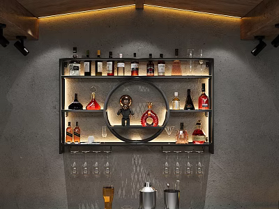 Stylish Modern Wine Cabinet Interior Design With Glass Shelves Wine Bottles And LED Lighting 3d model