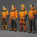 Four People Wearing Orange Black Outdoor Jackets With Helmets Goggles And Climbing Gear