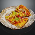 Delicious Pizza Slices On Decorative Plate With Golden Crust Fresh Vegetables And Melted Cheese