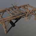 Traditional Ancient Wooden Farming Tool Structure With Spoked Wheels Metal Components And Frame