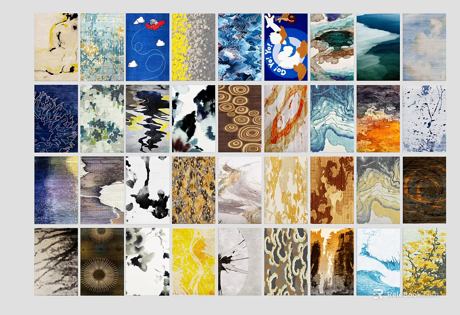 Modern Square Rugs With Various Colorful Abstract And Natural Texture Patterns 3d model