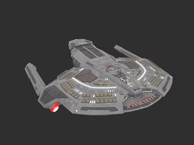 Futuristic Interstellar Spacecraft 3D Model With Detailed Structure And Red Thrusters 3d model