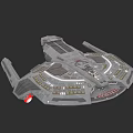 Futuristic Interstellar Spacecraft 3D Model With Detailed Structure And Red Thrusters