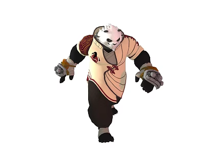 Kung Fu Master in White Robe with Red Symbols Black Pants Wrist Guards Walking Stance 3d model