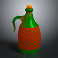 Colorful Glass Bottle With Cork Stopper Green Body Red Mesh Pattern And Handle