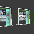 Modern Exhibition Display Shelves With Glass Panels Multi Layer Design And Green Accent Frames
