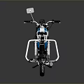 Vintage Blue Classic Motorcycle with Black Leather Seat Yellow Rimmed Wheels and Chrome Accents