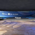 China Central Asia Summit Speech Scene With Blue Backdrop Wavy Lines And Theme Slogan