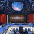 Modern KTV Lounge Interior With Neon Lights Comfortable Sofa And Big Screen
