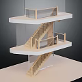Modern Staircase Structure With Multi Level Platforms And Wooden Railings 3d model