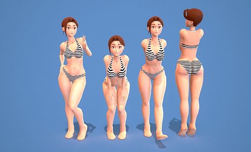 Cartoon Swimwear Girl Animated Film Cartoon Cute Woman Girl Sexy Short Hair Clothes Swimwear Underwear 3d model